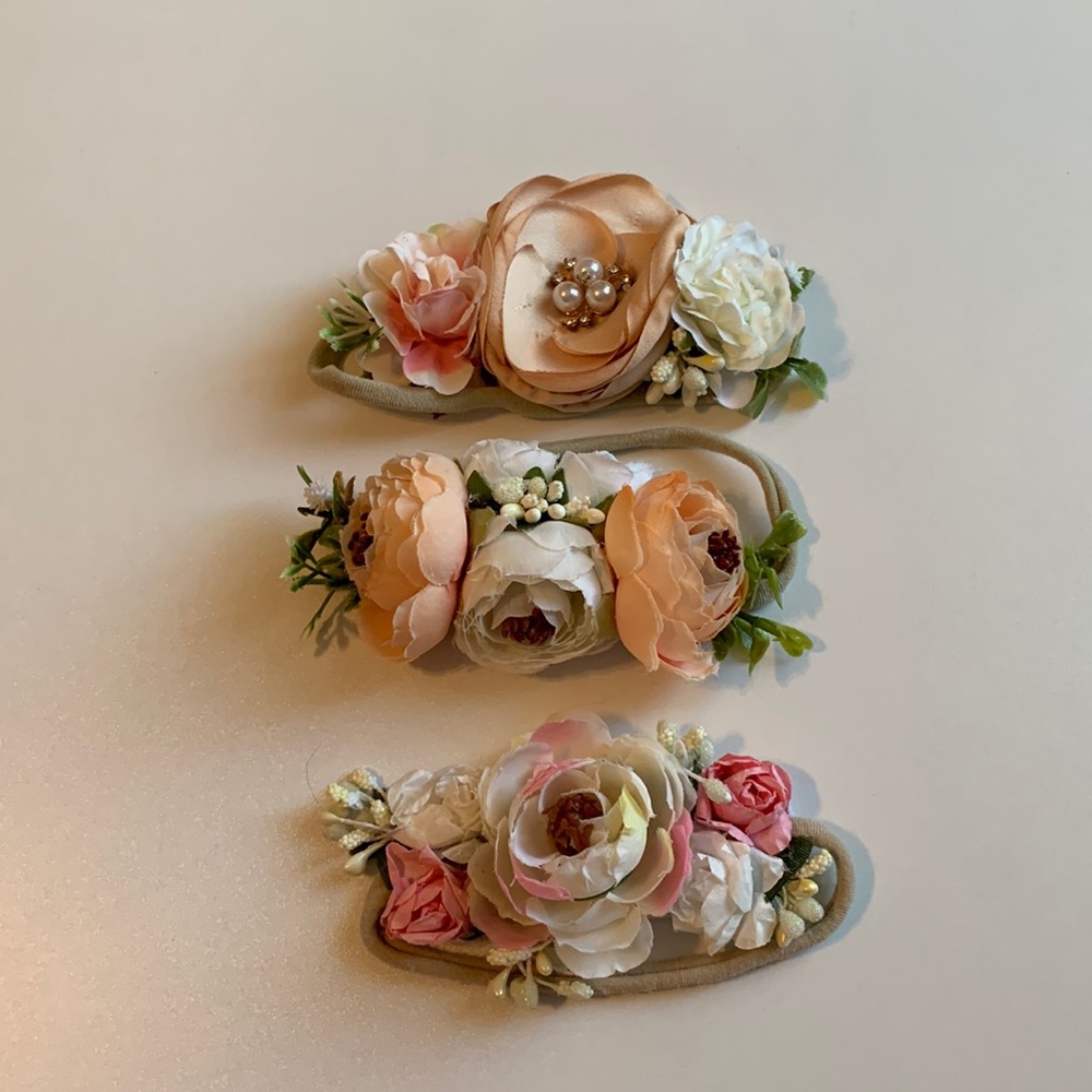 Set of unique, handmade floral baby girl headbands